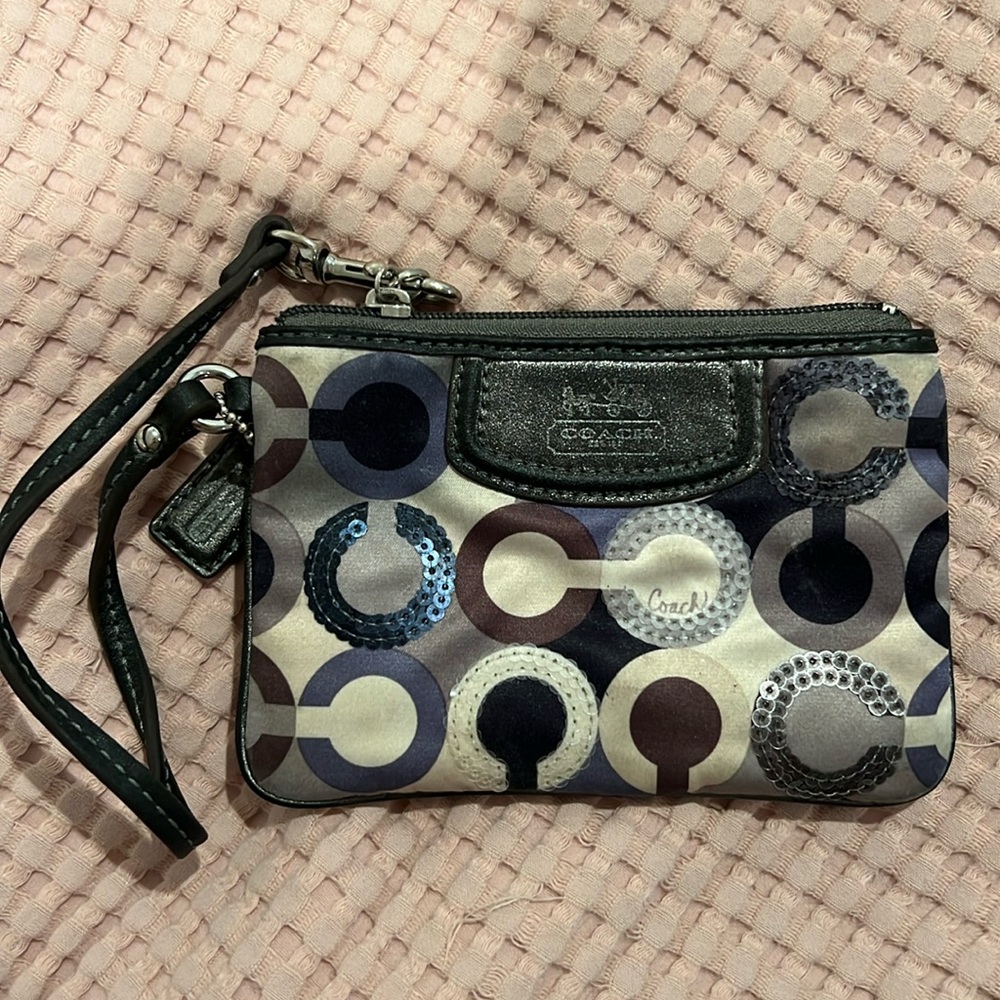 Coach Wristlet Sequin Multi-Colored Gray Brown Beige Steel Blue